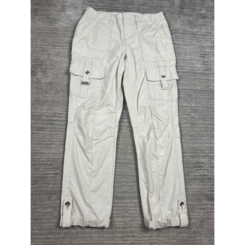 White House Black Market Cargo Pants Womens 00 Beige Utility Straight Leg Cuffed